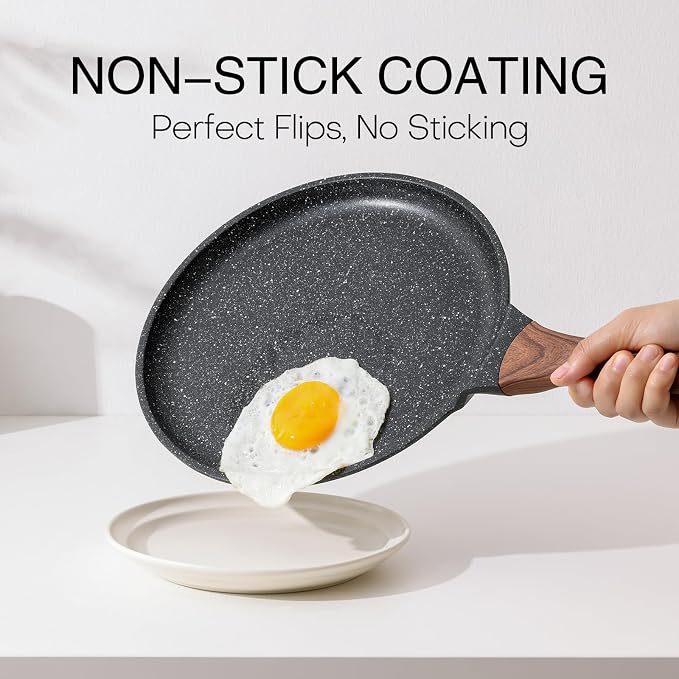 Kordisen Crepe Pan Nonstick, 10 Inch Dosa Pan with Spreader, Granite Coating Comales Para Tortillas Pancake Pan, Flat Bottom for Stove Top, Induction Compatible, PFOA Free