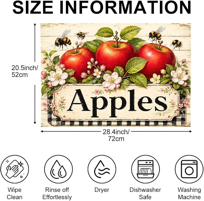 Farmhouse Apple Stove Top Cover 28x20 Inch Decorative Glass Stove Cover | Heat Resistant Cooktop Protector Mat with Non-Slip Backing, Scratch Protection and Countertop Drying Mat.