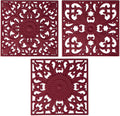 Silicone Trivets Mats for Hot Pots and Pans, Square Microwave Cover Mat for Table or Counter, Multi-Use Carved Hot Pads Flexible Modern Pad Heat Resistant Big Teapot Coaster Set of 3 Burgundy
