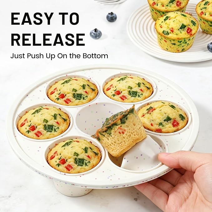 Vinino Silicone Air Fryer Muffin Pan with Reinforced Frame, Egg Bite Mold | 7 Cup Air Fryer Accessories, 2 Pack Silicone Muffin Pans for Oven, Perfect for Egg Bites, Muffins, Tarts, BPA-Free, Cream