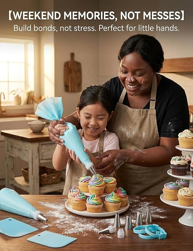 Reusable Piping Bags and Tips Set, 21-Piece Cake and Cupcake Decorating Kit | Reusable piping bags pair with 12 icing tips, couplers and scrapers for precise frosting and easy cake or cupcake decorating.