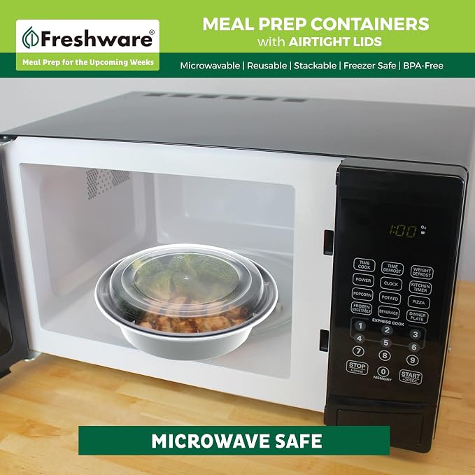 Freshware Meal Prep Containers with lids [150 Pack] Food Storage Containers, Bento Box, BPA-Free, Stackable, Microwave, Dishwasher, Freezer Safe, 32 Oz, Black