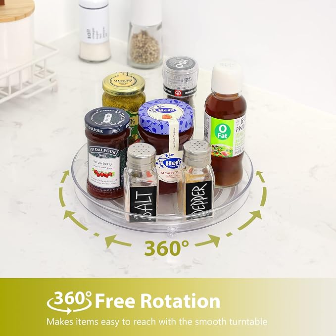 Guzon 4 Pack Lazy Susan Turntable, 9 Inch Rotating Organizer with Handles | Pantry Organizers and Storage, Clear BPA-Free Spice Rack for Cabinet, Kitchen, Refrigerator, Table Top, Pantry, Countertop