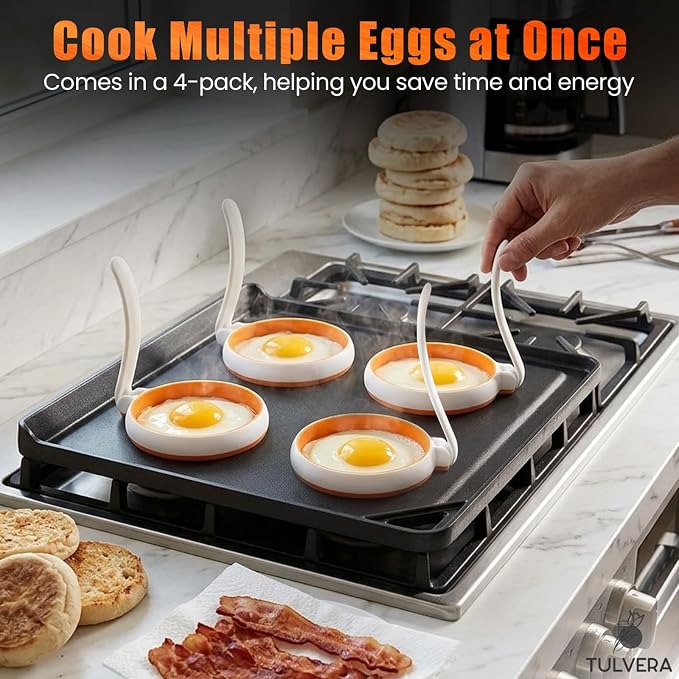 Silicone Egg Rings | Round Egg Molds for Griddle, Skillet, Frying Pan | Perfect for McMuffin, Fried Eggs, Breakfast Sandwiches, Small Circle Pancakes | Nonstick & Easy to Clean | Set of 4