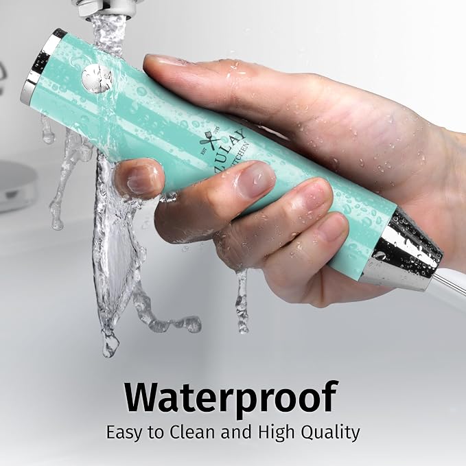 Zulay Kitchen Rechargeable Milk Frother Handheld - Frother Wand, Drink Mixer, Electric Whisk Frother, for Cappuccinos, Matcha & Protein Powder - Lux Double Whisk 2 Speed Waterproof 2000mAh Sky Blue