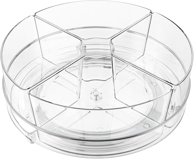 Lazy Susan Organizer, 9 inch Rotating Storage Organizer with Removable Bins | 360 Degree Rotating Storage Organizer with 4 Removable-Bins,Turntable Organizer for Fridge, Kitchen, Vanity, Cabinet