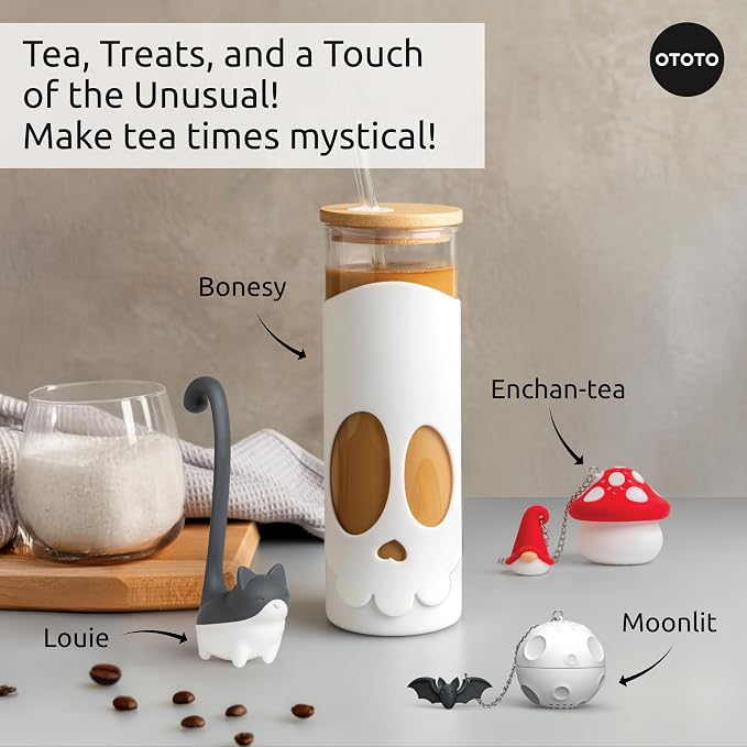 Cute Tea Strainers - Loose Leaf Tea Steeper, Tea Infuser for Loose Leaf Tea, Tea Diffusers, Tea Accessories, Mushroom Gifts, Cute Kitchen Accessories, White Elephant Gifts, (Moonlit, Spooky, Gothic)