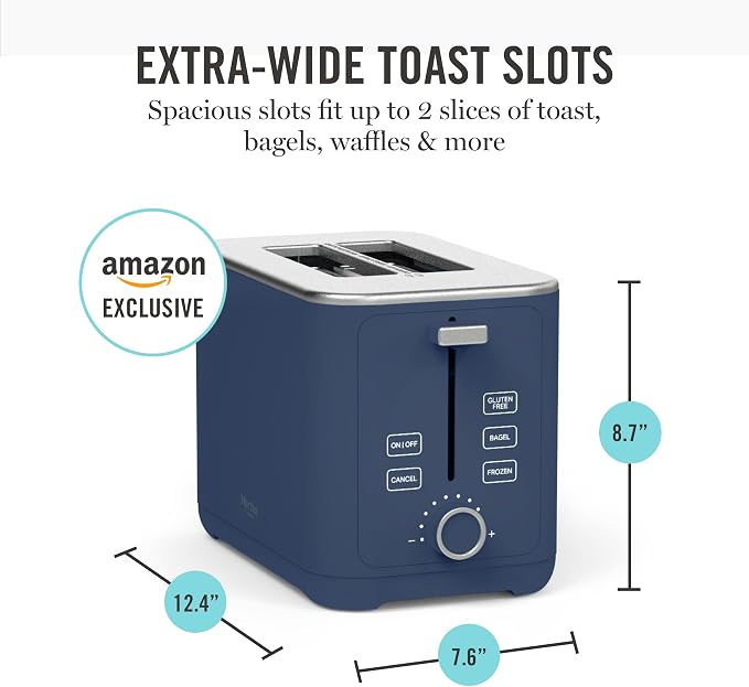 Martha Stewart 2-Slice Toaster, 3 Presets & 10 Shade Settings, Indigo Blue