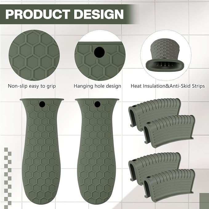 Patelai 8 Pcs Silicone Pot Holders Cast Iron Handle Cover Heat Resistant Pot Handle Covers Potholder Non Slip Reusable Pan Sleeve for Frying Pan Kitchen Supplies(Dark Color)