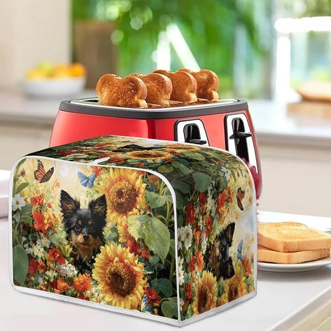 Rottweiler Sunflower Print Toaster 4 Slice Cover Dust-proof Bread Maker Machine Covers Lightweight Small Kitchen Appliance Covers