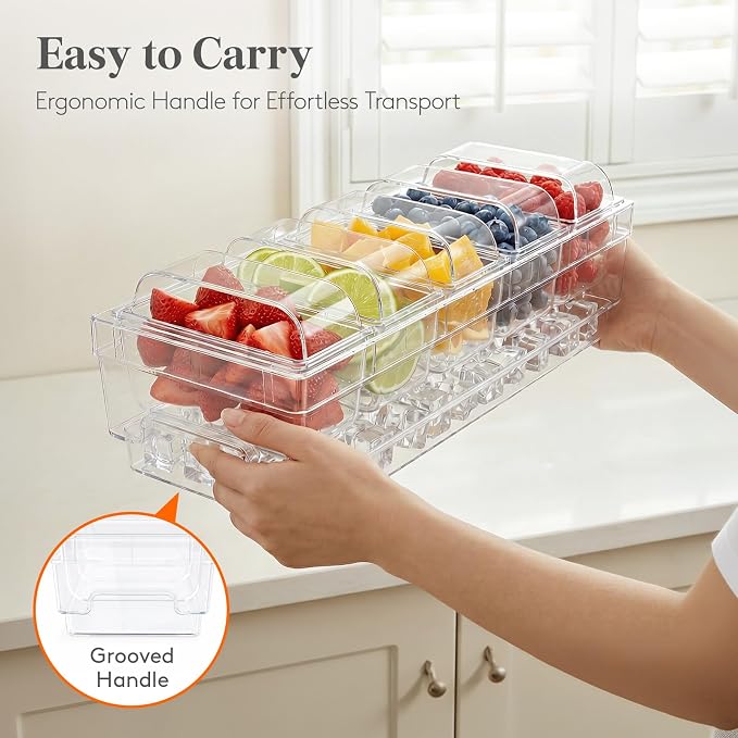Lifewit Chilled Condiment Caddy with Stainless Steel Spoons & Tongs, 2 Pcs | Handle Design, BPA-free Condiment Server with 5 Removable Containers, Ice Garnish Tray for Taco, Mimosa & Dirty Soda Bar