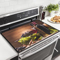 Red White Wine Stove Top Covers for Electric Stove Retro Fruit Grapes Wooden Board Glass Top Gas Stove Pad Heat Resistant Range Cooktop Mat for Kitchen 28"x20"