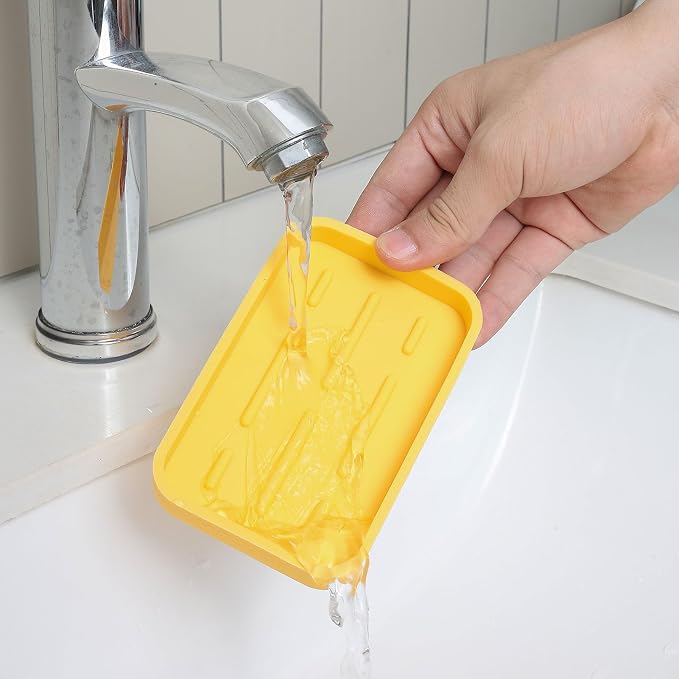 MicoYang Silicone Kitchen Sink Organizer Tray for Multiple Usage,Easy Clean Sponges Holder for Kitchen Bathroom Counter or Sink,Dish Soap Dispenser,Scrubber,Bottle,Cup Yellow 4.9”x 3.2”