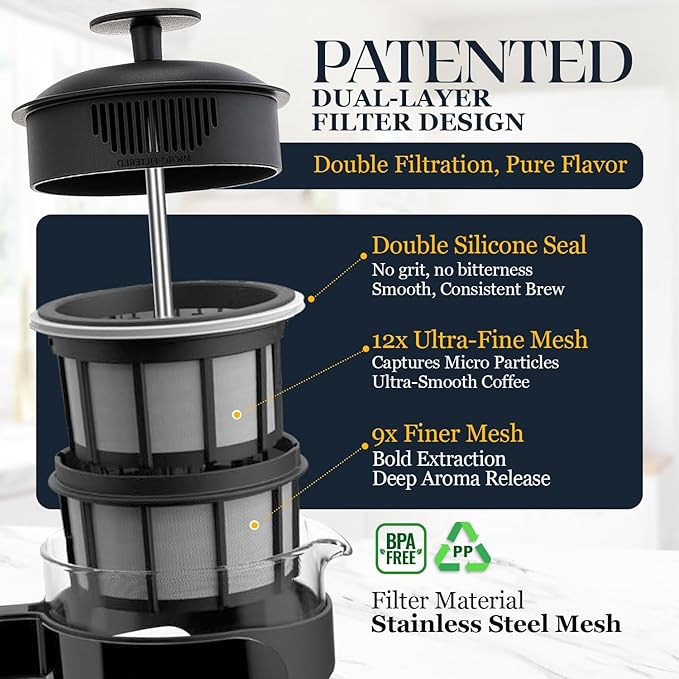 ESPRO P3 French Press Coffee Maker, 17oz, Black, Double Micro Filter Press | Grit-Free Coffee Press, Thicker Borosilicate Heat Resistant Glass french press, Tea Press, Easy Coffee Brewer, Tea Brewer