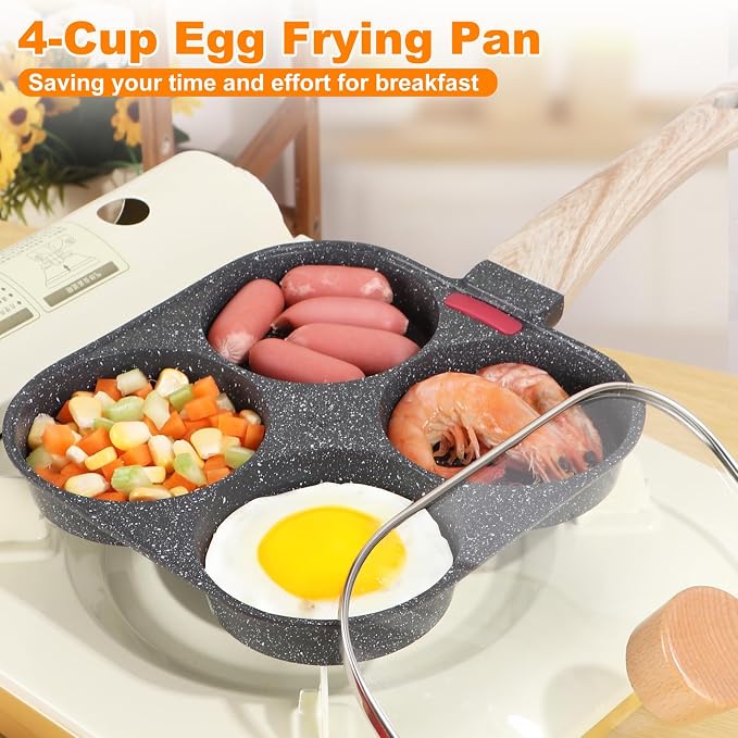 AHFLRTO 4 Cup Egg Pans Nonstick, Aluminum Omelette Pan with Lid, Healthy Egg Skillet for Eggs, Pancakes, Crepes, Sandwiches, Compatible with Gas Stove & Induction Cooktop