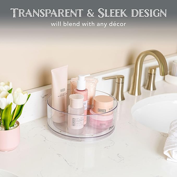 Oizeir Lazy Susan Turntable (2-Pack) - Clear Acrylic, Rotates 360 Degrees, Easily Organize Your Fridge, Cabinet or Counter - Carousel Storage for Food, Spices, Cosmetics | Clear Acrylic, Non-Skid, Raised Edge; Rotating Spice Rack for Kitchen, Pantry, F...