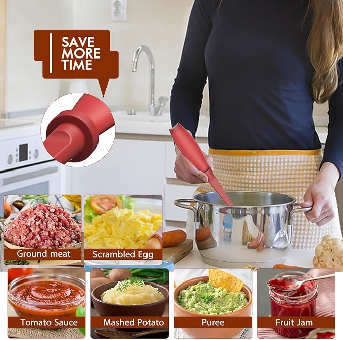 Upgrade Meat Chopper, Heat Resistant Meat Masher for Hamburger Meat, Ground Beef Smasher, Nylon Hamburger Chopper Utensil, Ground Non Stick Mix Chopper, Mix and Chop, Potato Masher Tool（Red） | Premium Heat Resistant Meat Masher, Nylon Potato Mashers Be...