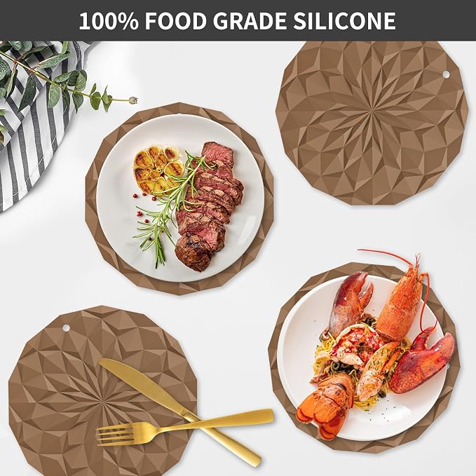 ME.FAN Silicone Trivet Mats - 4 Pack Pot Holders - 7.4'' Thickened Hot Pads for Hot pots, Pans and Dishes, Heat Resistant Silicone Trivet for Table and Counter Top Coffee