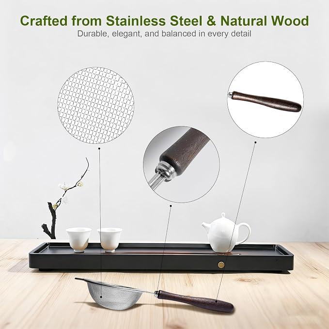 Matcha Sifter - Precision 30-Mesh Stainless Steel Fine Powder Strainer, Wooden Handle, 3-Inch Small Metal Sieve for Tea Ceremony & Cocoa, Hand Wash Recommended