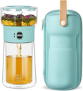 ZENS Modern Glass Infuser Teapot, One Touch Tea Release Loose Tea Maker | Loose Leaf Tea Diffusers, Magic Teapot with 9oz Mug, Portable Tea Infuser with Case, Tea Lovers Gifts, Blue