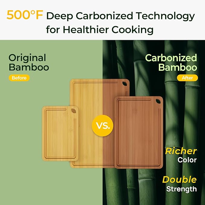 Keechee Bamboo Cutting Board, Wood Chopping & Butcher Block for Kitchen | Non Toxic, Resisted-Cracking&Curling, Deep Juice Groove, Side Handles,Cross-Laminated Structure, Knife-Friendly, Gifts Ready