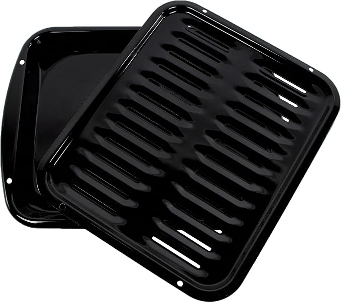 Certified Appliance Accessories Large 2-Piece Broiler Pan & Grill Set Porcelain-on-Steel 16-1/2"x12-3/4"x1-3/4", Universal, Whirlpool, Broiler Pan for Oven, Black