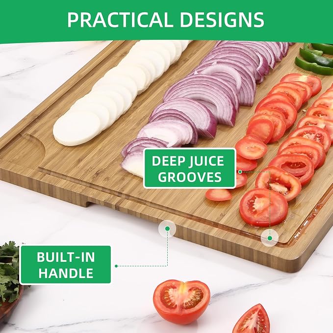Garvee 24 in x18 in Large Cutting Board for Kitchen, Bamboo Wood Chopping Board with Juice Groove & Handles, Reversible Wooden Butcher Block Charcuteries Cheese Serving Tray