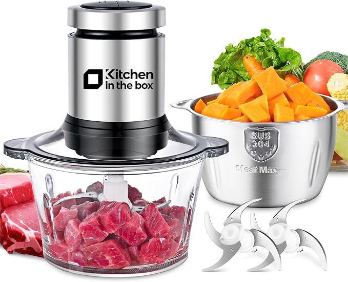 Kitchen in the box Food Processors Meat Grinder 8 Cups, 2 Blades,2 Bowls