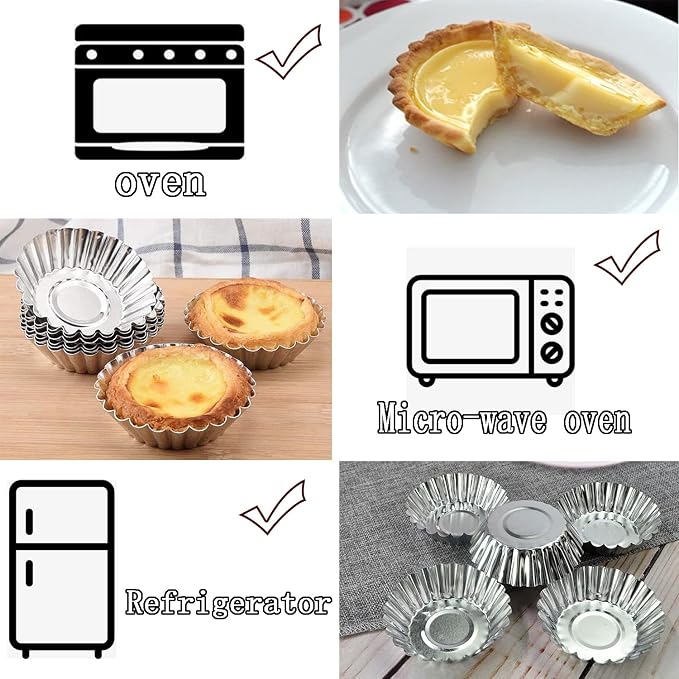 32Pack 2.75" Egg Tart Molds Aluminum Mini Tart Tins Pans for Baking | Reusable Small Round Fluted Pie Quiche Molds, Nonstick Carbon Steel Baking Cupcake & Muffin Pans for Christmas Dessert