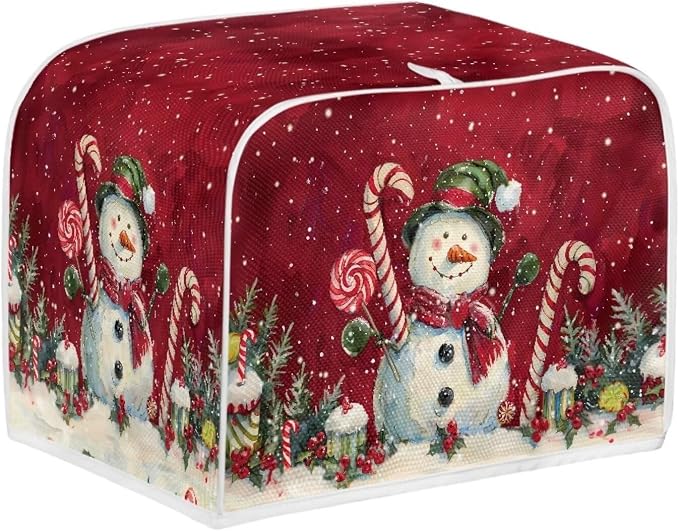 2 Slice Bread Toaster Cover for Christmas, Colorful Floral Print Bakeware Protector Kitchen Accessories Appliance Dust Cover Kitchen Decor Toaster Oven Covers, Cute Snowman Pattern