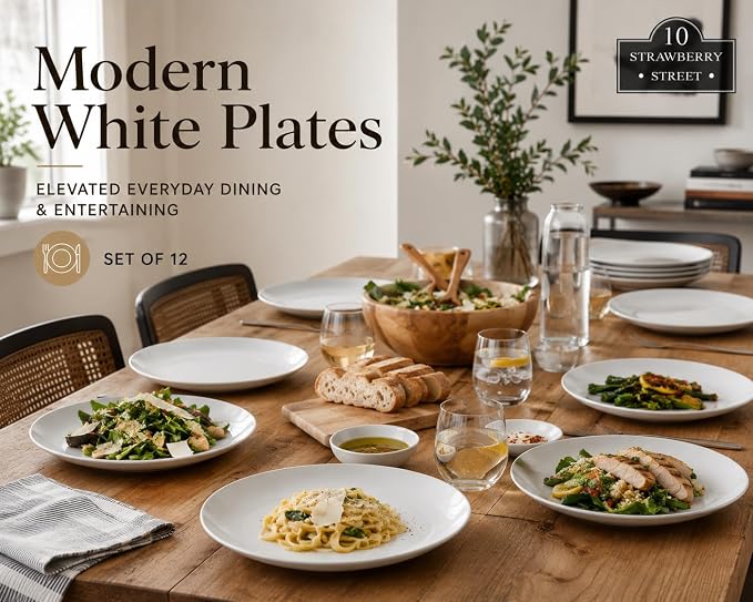 10 Strawberry Street 10.5" Catering Coupe Dinner Plate, Set of 12,White