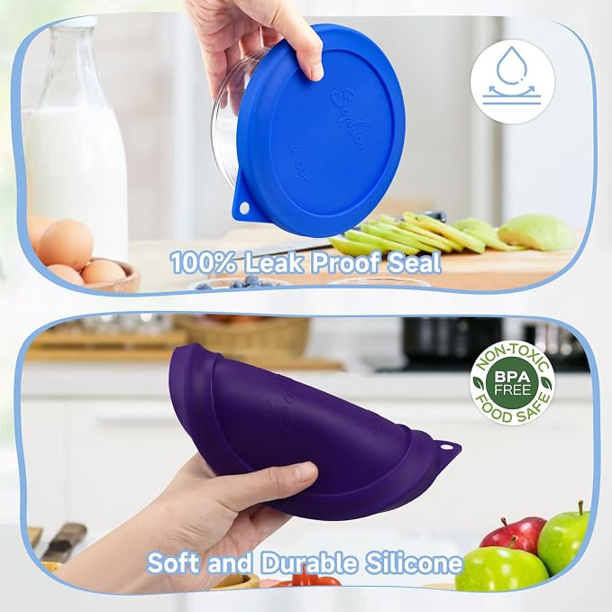 SOPHICO 4 Cup Silicone Lids Replacement for Pyrex & Anchor Hocking 7201-PC | Food Grade Silicone, Leakproof、Airtight Lids, Dishwasher Microwave Safe