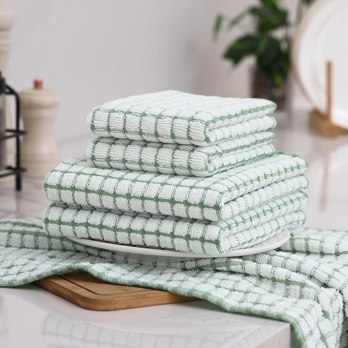 Homaxy Kitchen Towels and Dishcloths Set, Set of 8, Grass Green | Cotton Terry Kitchen Dish Towels, Super Soft and Absorbent Dish Cloths, 16 x 25 and 12 x 12 Inches