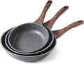 SENSARTE Nonstick Frying Pans, Grey(8+9.5+11 Inch) | Swiss Granite Coating, Free of PFOA&PFOS, Compatible with All Stoves Including Induction Cooktops, Easy to Clean