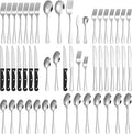 Lazycorner 53 Piece Silverware Set for 8, Flatware Set with Steak Knives for 8 and 5 Public Serving Use Set 18/10 Stainless Steel Serving Utensils Set Cutlery Set For Restaurant Hotel Dishwasher Safe
