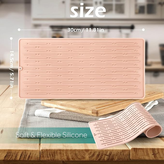 Dish Drying Mats, Heat-resistant Silicone Mat for Kitchen Counter, Non-Slip Dish Dry Mat Dishwasher Safe Large, Pink
