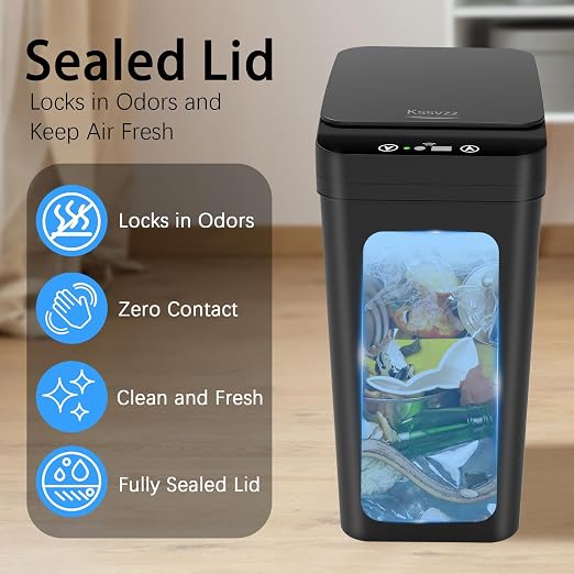 Kssvzz 3 Pack Automatic Small Bathroom Trash Can with Lid (2.5 Gallon) | Black Touchless Garbage Can, Motion Sensor Smart Trash Bin, Slim Trashcan, Waterproof Plastic Wastebasket for Bedroom Office