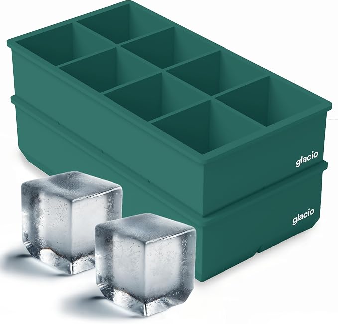 Ice Cube Molds, 2 Pack Silicone Trays for 8 Large Square Cubes | Slow Melt Large Squares, Flexible Silicone Trays, Easy Release, 2 Pack, for Whiskey Cocktails Coffee & More