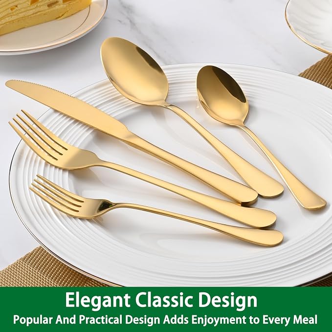 6.7 Inch Salad Forks And Teaspoon Set of 16, Gold Stainless Steel Forks And Spoons Silverware Set, Metal Small Spoon And Fork Set