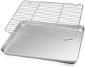 TeamFar Baking Sheet with Cooling Rack Set, 17.6 x 13 x 1 inch | Stainless Steel Half Size Baking Pan Cookie Sheet with Baking Rack, Non Toxic & Heavy Duty, Mirror Finish & Dishwasher Safe