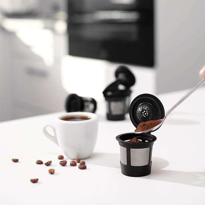 4 Black Reusable K Cups for Keurig Coffee Makers - Compatible with K-Express, K-Elite, K-Select, K-Classic, K-Mini, K-Compact (Pack of 2)