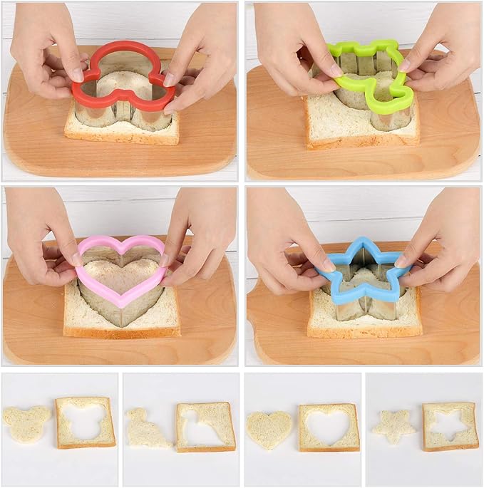 Hhyn Sandwich Cutters Set for Kids, 12 PCS | Mickey Mouse, Dinosaur, Star, Heart Shapes and Mini Vegetable Fruit Cookie Cutters Food Mold for Holiday and Party