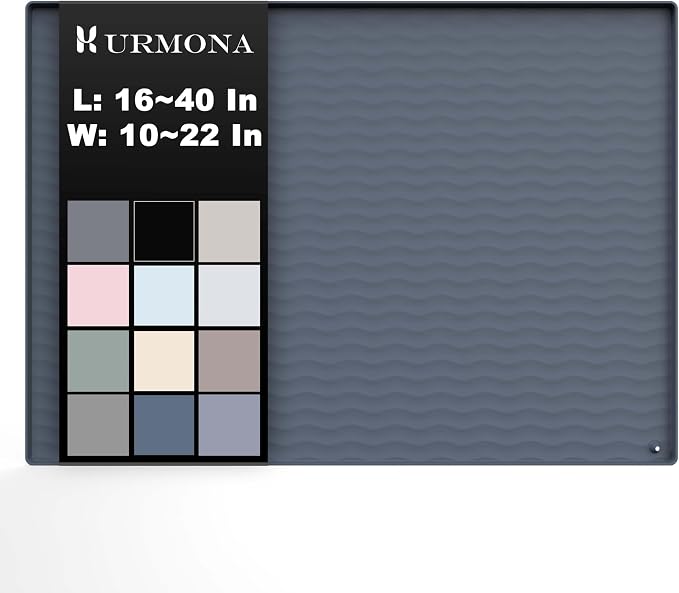 URMONA 16 x 10 in Waterproof Silicone Under Sink Mat, Cabinet Protector | Charcoal , Under Kitchen Sink Mat, Kitchen Cabinet Liner, Bathroom Sink Protector, Pet Food Mat and Cat Litter Mat
