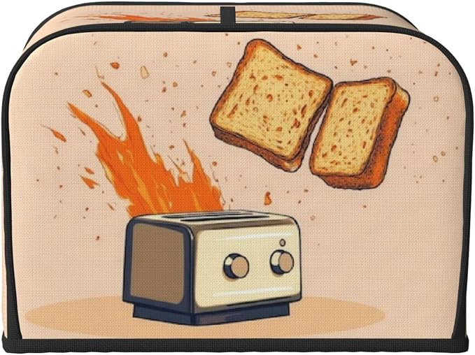 Toaster Cover 4 Slice with Cartoon Toast Pattern Dustproof Protection | Waterproof Fingerprint Wide Slot Reusable for Kitchen Small Appliance