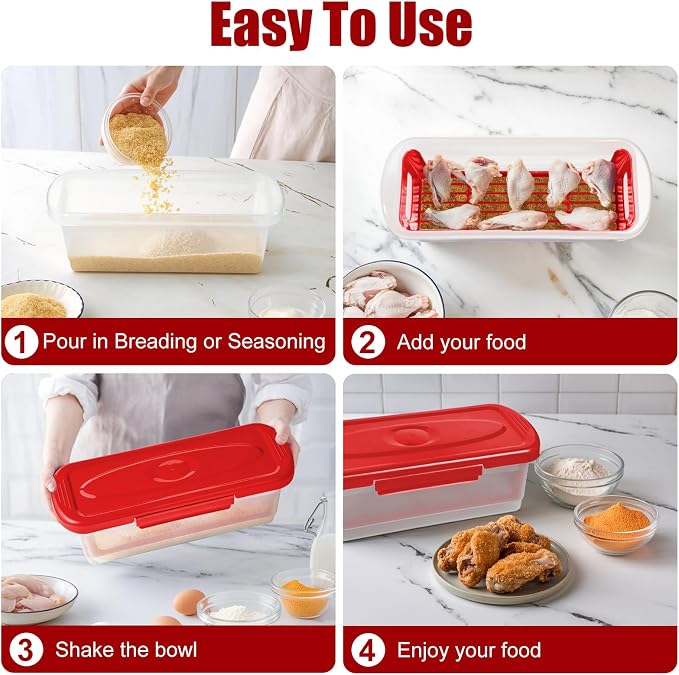 Batter Bowl with Lid, 2-Pack Fish Batter Shaker, Better Breader Shaker Bowl with Breading Shaker Tray, Batter Bowl with Lids Shaker for Frying Chicken Wings Fish Onion Rings Veggies