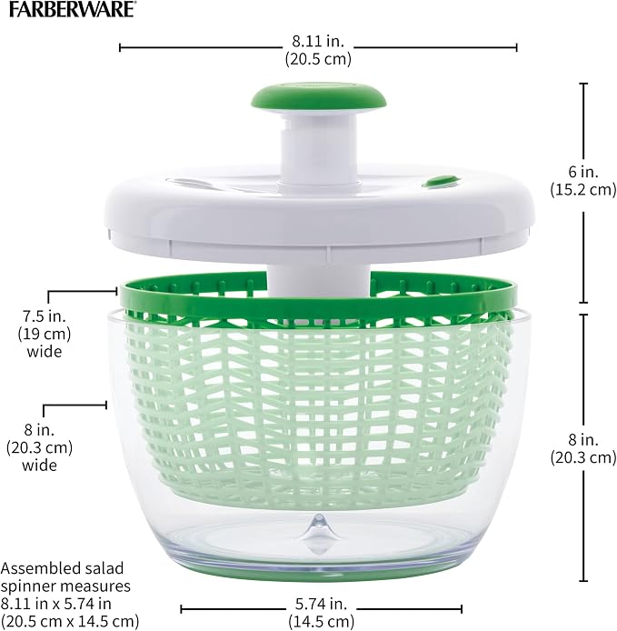 Farberware Pro Small Salad Spinner with Pump Lid, 3.16 Qt Lettuce Spinner and Fruit Washer Bowl with Colander Basket, One-Handed Operation, Nonslip Base