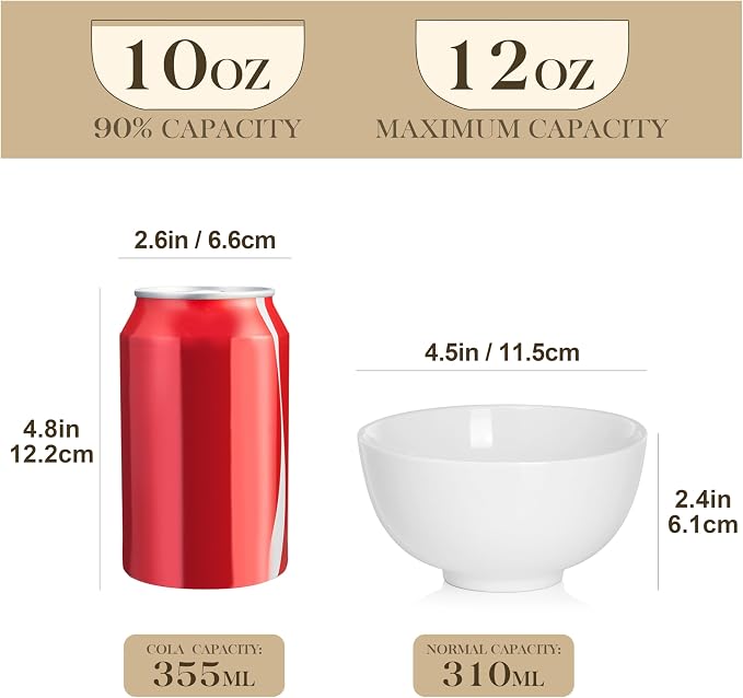 MALACASA 10 Oz Small Ceramic Bowls Set of 8, White Bowls for Ice Cream | Perfect for children, dessrt, Side dishes, rice, & ice cream; scratch-resistant, stackable, microwave, oven & dishwasher safe