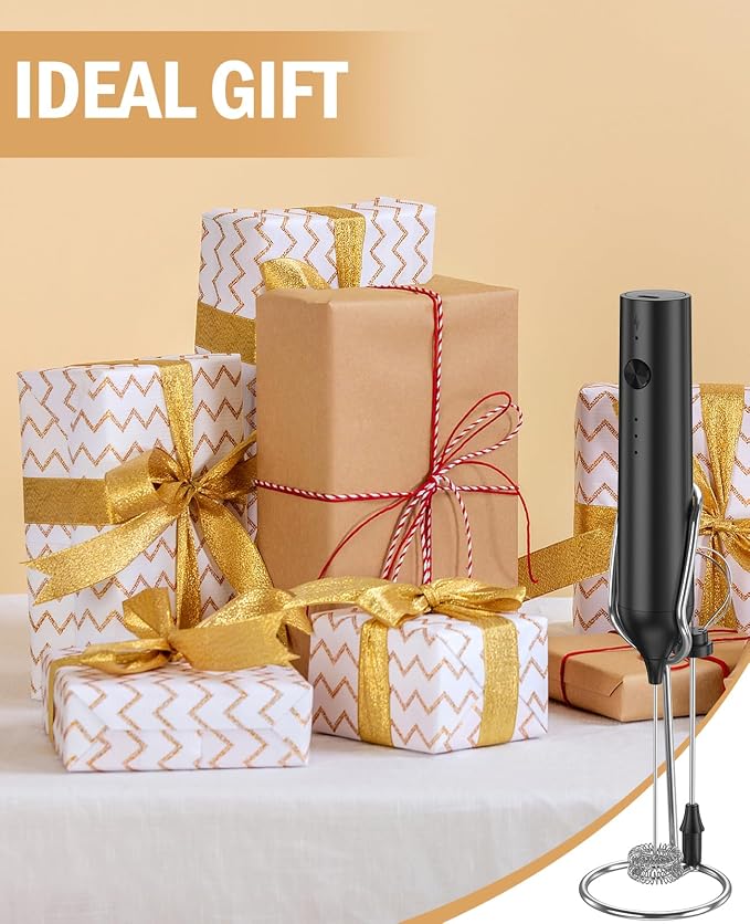 Rechargeable Milk Frother Handheld, hand mixer, Coffee Frother Handheld | Electric Frother Whisk with 3 Speeds, Portable Hand Drink Mixer with 2 Heads for Coffee, Lattes, Cappuccino, Eggs (Black)