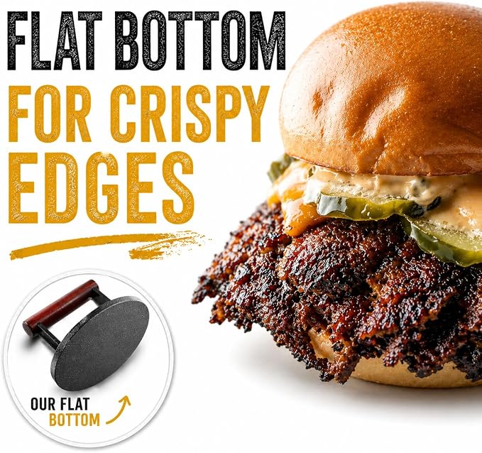 Ian's Burger Smasher 6.5", Cast Iron Smash Burger Press, Hamburger Press