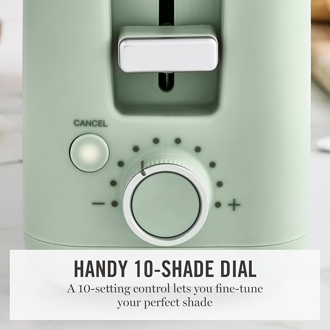 Martha Stewart 2 Slice Long Slot Toaster, Extra Wide, Honeydew | 10 Shade Settings, 10” Wide Slot, Sourdough, Bagels, Artisan Bread & Waffles, Smart Centering, Removable Crumb Tray